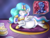 Size: 2000x1500 | Tagged: safe, artist:novaspark, princess celestia, princess luna, alicorn, pony, g4, age regression, belly, cake, cakelestia, eating, female, fetish, fetus, filly, food, implied unbirthing, incest, internal, lesbian, lunaprey, mare, preglestia, pregnant, princess vorestia, ship:princest, shipping, umbilical cord, vore, vorecest, woona, younger