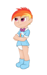 Size: 900x1420 | Tagged: safe, artist:the-crusader-network, rainbow dash, human, g4, age regression, clothes, diaper, dress, humanized