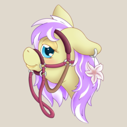 Size: 2000x2000 | Tagged: safe, artist:thexiiilightning, oc, oc only, oc:azalea floria, bridle, ear piercing, earring, female, high res, jewelry, piercing, profile, reins, smiling, solo, tack