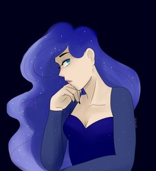 Size: 3449x3792 | Tagged: safe, artist:varshacoro, princess luna, human, g4, black background, clothes, dress, female, high res, humanized, nail polish, simple background, solo