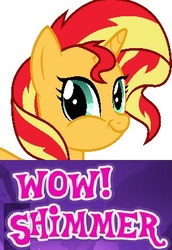 Size: 275x400 | Tagged: safe, artist:nano23823, sunset shimmer, pony, unicorn, g4, caption, expand dong, exploitable meme, faic, female, image macro, meme, smirk, solo, twiface, wow! glimmer