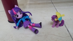 Size: 4128x2322 | Tagged: safe, artist:horsesplease, photographer:horsesplease, twilight sparkle, pony, anthro, equestria girls, g4, anthro ponidox, doll, equestria girls minis, eqventures of the minis, hat, high res, irl, photo, ponied up, self ponidox, toy, umbrella hat