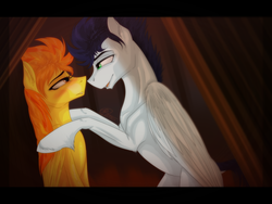 Size: 1600x1200 | Tagged: safe, artist:sevenada, soarin', spitfire, pony, g4, cute, eye contact, female, looking at each other, male, ship:soarinfire, shipping, straight, touch