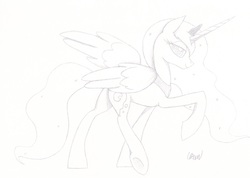 Size: 2925x2088 | Tagged: safe, artist:ethereal-desired, princess luna, pony, g4, female, high res, monochrome, raised hoof, sketch, solo, traditional art