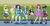 Size: 1200x613 | Tagged: safe, artist:bandijones, applejack, fluttershy, pinkie pie, rainbow dash, rarity, sci-twi, spike, spike the regular dog, sunset shimmer, twilight sparkle, dog, equestria girls, g4, my little pony equestria girls: friendship games, book, boots, clothes, compression shorts, denim skirt, glasses, guitar, hair bun, high heel boots, high heels, jacket, leather jacket, legs, pinup, school, school uniform, schoolgirl, sexy, shorts, skirt, skirt lift, socks, tank top, thin heel boots