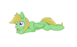 Size: 1024x621 | Tagged: safe, artist:dusthiel, oc, oc only, oc:lemming, pegasus, pony, prone, simple background, solo, tongue out, transparent background