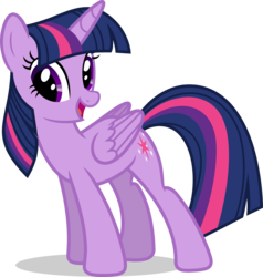 Size: 7000x7352 | Tagged: safe, artist:luckreza8, twilight sparkle, alicorn, pony, g4, absurd resolution, female, folded wings, leaning, mare, open mouth, simple background, smiling, solo, transparent background, twilight sparkle (alicorn), vector