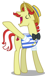 Size: 1785x3000 | Tagged: safe, artist:brony-works, flam, pony, unicorn, g4, clothes, eyes closed, hat, hooves, male, simple background, solo, transparent background, vector