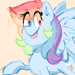 Size: 500x500 | Tagged: safe, artist:milkysnack, rainbow dash, pegasus, pony, g4, alternate hairstyle, female, happy, nice, pink background, smiling, tongue out