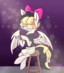 Size: 900x1023 | Tagged: safe, artist:flourret, songbird serenade, pony, g4, my little pony: the movie, female, hair over eyes, microphone, solo, stool