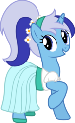 Size: 901x1462 | Tagged: safe, artist:cloudy glow, minuette, pony, unicorn, g4, clothes, cosplay, costume, crossover, cute, don bluth, dress, female, minubetes, raised hoof, simple background, smiling, solo, thumbelina, thumbelina (1994), transparent background, vector
