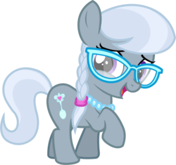 Size: 1280x1202 | Tagged: safe, artist:slasharu, silver spoon, earth pony, pony, g4, cute, female, filly, glasses, jewelry, necklace, pearl necklace, raised hoof, silverbetes, simple background, solo, transparent background, vector