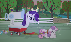 Size: 17116x10000 | Tagged: safe, artist:sollace, derpibooru exclusive, rarity, sweetie belle, object pony, original species, pony, unicorn, g4, absurd resolution, angry, apple tree, context is for the weak, cute, descriptive noise, diasweetes, duo, eyes closed, food, i can't believe it's not badumsquish, inanimate tf, muffin, not salmon, objectification, open mouth, ponified, prone, rope, scrunchy face, sewing machinarity, sewing machine, show accurate, sign, sleeping, smiling, snoring, sunset, tin can, transformation, tree, vector, wagon, wat, what has science done, zzz