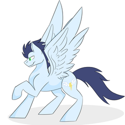 Size: 3000x3000 | Tagged: safe, artist:toptian, soarin', pegasus, pony, g4, high res, male, old cutie mark, raised hoof, simple background, smirk, solo, spread wings, wings