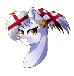 Size: 1441x1468 | Tagged: safe, artist:windblade2313, oc, oc only, oc:florida, pony, seal, vanillaswirl6's state ponies, bust, commission, female, florida, looking at you, mare, nation ponies, ponified, ponytail, portrait, smiling, solo, state pony, yellow eyes