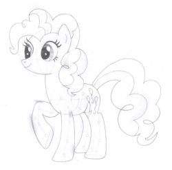 Size: 1374x1360 | Tagged: safe, artist:aafh, pinkie pie, earth pony, pony, g4, female, monochrome, solo, traditional art