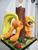 Size: 2736x3648 | Tagged: safe, artist:dantethehuman, applejack, earth pony, pony, fanfic:stuck, g4, apple, applebutt, blushing, butt, buttstuck, clopfic, clopfic in the comments, craft, cute, dock, fanfic, fanfic art, featureless crotch, female, food, freckles, frog (hoof), grin, heart eyes, high res, looking at you, looking back, looking back at you, mare, missing accessory, plot, raised tail, sculpture, smiling, solo, story in the comments, stuck, stuck between trees, tail, traditional art, tree stump, underhoof, wingding eyes