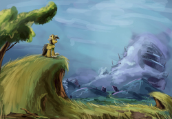 Size: 1786x1244 | Tagged: safe, artist:insanerobocat, daring do, pegasus, pony, g4, clothes, female, hat, hill, mare, scenery, signature, tree