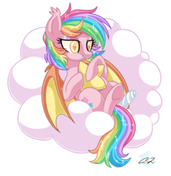 Size: 1600x1650 | Tagged: safe, artist:iheartjapan789, oc, oc only, oc:paper stars, bat pony, pony, :t, amputee, bandage, cloud, colored pupils, cute, cute little fangs, ear fluff, eyeshadow, fangs, female, gift art, hug, lidded eyes, lying down, makeup, mare, multicolored hair, on back, pillow, pillow hug, resting, simple background, smiling, solo, sparkles, spread wings, stars, transparent background, underhoof, wings