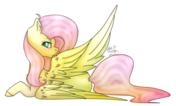 Size: 1979x1196 | Tagged: safe, artist:mauuwde, artist:redreddrawings, fluttershy, g4, collaboration, female, preening, prone, simple background, solo, tongue out, transparent background