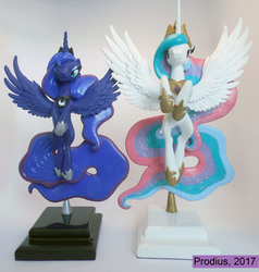 Size: 1838x1932 | Tagged: safe, artist:prodius, princess celestia, princess luna, alicorn, pony, g4, craft, duo, flying, irl, photo, royal sisters, sculpture, show accurate, traditional art