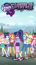 Size: 720x1280 | Tagged: safe, artist:8ballgta3, artist:imperfectxiii, applejack, fluttershy, pinkie pie, rainbow dash, rarity, sci-twi, sunset shimmer, twilight sparkle, equestria girls, g4, my little pony equestria girls: legend of everfree, boots, bracelet, camp everfree outfits, clothes, cloud, converse, cowboy boots, cute, denim shorts, glasses, hand on hip, looking at you, raised leg, shoes, shorts, smiling, socks, tree, wallpaper, wristband