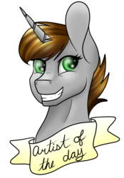 Size: 540x775 | Tagged: safe, artist:marsh-mal-oh, oc, oc only, pony, unicorn, amino, artist of the day, banner, bust, equestria amino, female, full color, mare, ponysona, simple background, solo, transparent background