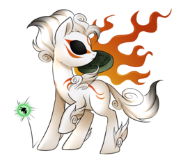 Size: 1790x1657 | Tagged: safe, artist:scarlet-spectrum, pony, amaterasu, commission, crossover, female, looking back, mare, okami, ponified, raised hoof, simple background, solo, transparent background