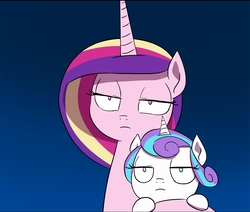Size: 1345x1140 | Tagged: safe, artist:doublewbrothers, edit, princess cadance, princess flurry heart, pony, comic:luna land, g4, cadance is not amused, comic, cropped, don't talk to me or my son ever again, flurry heart is not amused, like mother like daughter, like parent like child, mother and daughter, reaction image, unamused
