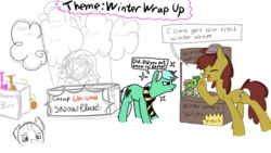 Size: 1920x1080 | Tagged: safe, artist:ailynd, artist:cutepencilcase, artist:living_dead, artist:strangersaurus, artist:undead_rattler, lyra heartstrings, oc, earth pony, pony, unicorn, g4, clothes, drawpile disasters, scarf, simple background, white background