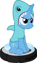 Size: 1115x1866 | Tagged: safe, artist:badumsquish, derpibooru exclusive, trixie, pony, shark, unicorn, g4, behaving like a cat, clothes, costume, couch, female, ponies riding roombas, riding, roomba, shark costume, simple background, sitting, smiling, smirk, solo, transparent background
