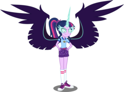 Size: 6035x4515 | Tagged: safe, artist:orin331, sci-twi, twilight sparkle, equestria girls, g4, my little pony equestria girls: legend of everfree, absurd resolution, clothes, commission, converse, female, glowing horn, horn, looking at you, midnight sparkle, possessed, shirt, shoes, shorts, simple background, smiling, sneakers, socks, solo, spread wings, transparent background, wings