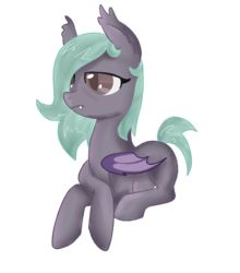 Size: 1000x1136 | Tagged: safe, artist:partypoison, oc, oc only, oc:semi sweet, bat pony, pony, cute little fangs, ear fluff, fangs, simple background, sitting, solo, transparent background