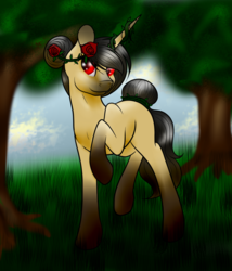 Size: 1024x1198 | Tagged: safe, artist:marsh-mal-oh, oc, oc only, oc:nightlight rose, pony, unicorn, commission, customized toy, flower, flower in hair, raised hoof, rose, solo, tree
