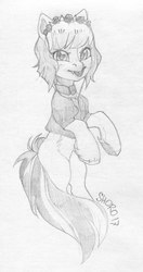 Size: 985x1861 | Tagged: safe, artist:share dast, oc, oc only, pony, :p, clothes, fangs, female, mare, monochrome, pencil drawing, solo, tongue out, traditional art