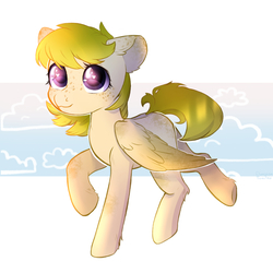 Size: 2000x2000 | Tagged: safe, artist:rizzych, oc, oc only, oc:bananchick, pegasus, pony, freckles, high res, raised hoof, solo, spread wings, wings