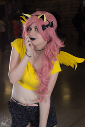 Size: 3456x5184 | Tagged: safe, artist:krazykari, fluttershy, human, g4, absurd resolution, belly button, clothes, cosplay, costume, emoshy, goth, irl, irl human, midriff, photo, short shirt, solo