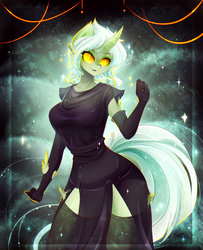 Size: 1600x1973 | Tagged: safe, artist:koveliana, oc, oc only, anthro, chromatic aberration, clothes, commission, evening gloves, female, gloves, long gloves, not lyra, solo, ych result