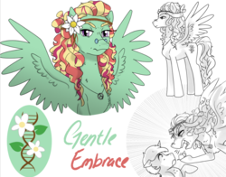 Size: 910x712 | Tagged: safe, artist:gamblingfoxinahat, oc, oc only, oc:gentle embrace, pegasus, pony, angry, bushy brows, bust, female, flower, flower in hair, glasses, mare, offspring, parent:tree hugger, parent:zephyr breeze, parents:zephyrhugger, spread wings, thick eyebrows, wings
