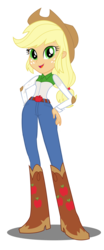 Size: 828x1988 | Tagged: safe, artist:trungtranhaitrung, applejack, equestria girls, g4, belt, boots, clothes, cowboy boots, cowboy hat, cowgirl, cute, female, hat, jackabetes, jeans, pants, shoes, simple background, solo, stetson, transparent background