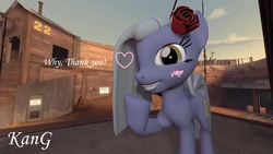 Size: 1280x720 | Tagged: safe, artist:kmg0047, limestone pie, earth pony, pony, g4, 3d, blushing, female, flower, flower in hair, solo