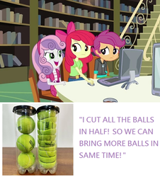 Size: 824x910 | Tagged: safe, edit, screencap, apple bloom, scootaloo, sweetie belle, equestria girls, g4, my little pony equestria girls, cutie mark crusaders, genius, meme, sweetie fail, sweetiedumb