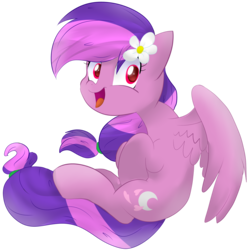 Size: 1800x1800 | Tagged: safe, artist:slasharu, oc, oc only, oc:moonlight blossom, pegasus, pony, female, looking at you, mare, open mouth, simple background, sitting, smiling, solo, spread wings, transparent background, wings
