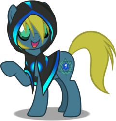 Size: 4485x4673 | Tagged: safe, artist:snowbunny0820, oc, oc only, oc:bluefire, pony, absurd resolution, blind, cloak, clothes, male, raised hoof, simple background, solo, stallion, transparent background