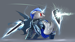 Size: 3840x2160 | Tagged: safe, artist:underpable, oc, oc only, pegasus, pony, armor, commission, high res, shield, solo, sword, weapon