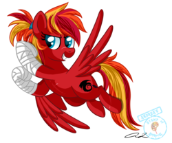 Size: 1265x1050 | Tagged: safe, artist:iheartjapan789, oc, oc only, oc:fire strike, pegasus, pony, female, flying, grin, mare, simple background, smiling, solo, transparent background