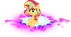 Size: 4000x2073 | Tagged: safe, artist:orin331, sunset shimmer, pony, unicorn, g4, cute, female, glowing horn, high res, horn, magic, mare, portal, scrunchy face, shimmerbetes, solo, unamused
