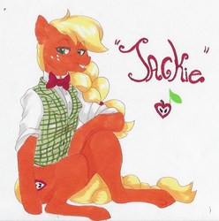 Size: 554x559 | Tagged: safe, artist:frozensoulpony, applejack, earth pony, pony, g4, alternate cutie mark, alternate universe, clothes, female, solo, traditional art