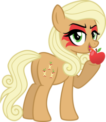 Size: 5485x6284 | Tagged: safe, artist:osipush, applejack, earth pony, pony, g4, absurd resolution, alternate cutie mark, alternate hairstyle, alternate universe, apple, applebutt, applejewel, butt, corrupted, evil, fancy, fancyjack, female, food, licking, looking at you, open mouth, plot, simple background, solo, tongue out, transparent background