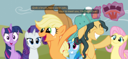 Size: 1361x628 | Tagged: artist needed, safe, applejack, fluttershy, fresh coat, rainbow dash, rarity, twilight sparkle, alicorn, pony, g4, magic, paintbrush, twilight sparkle (alicorn)